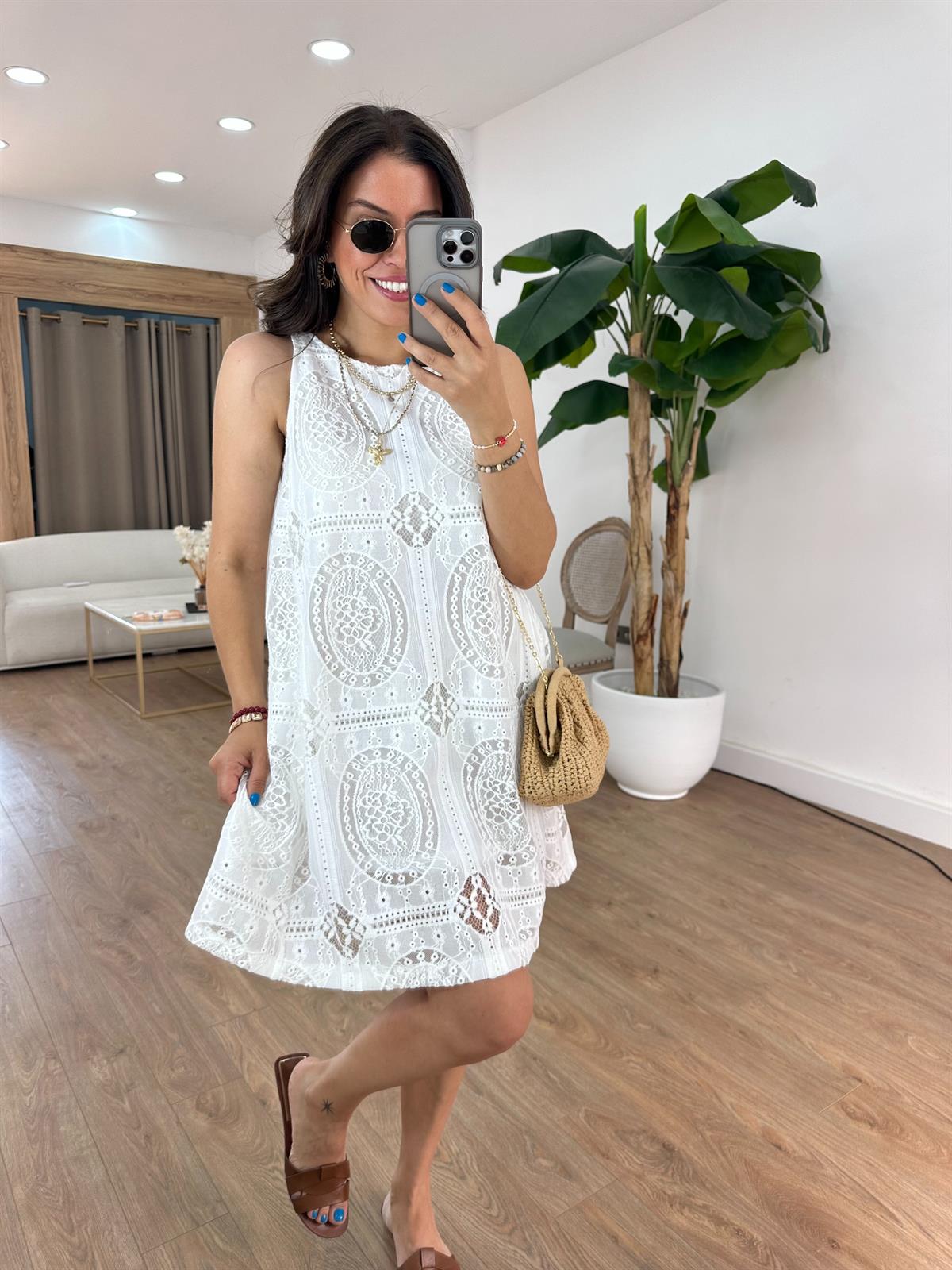 Kısa Fisto Elbise - Beyaz