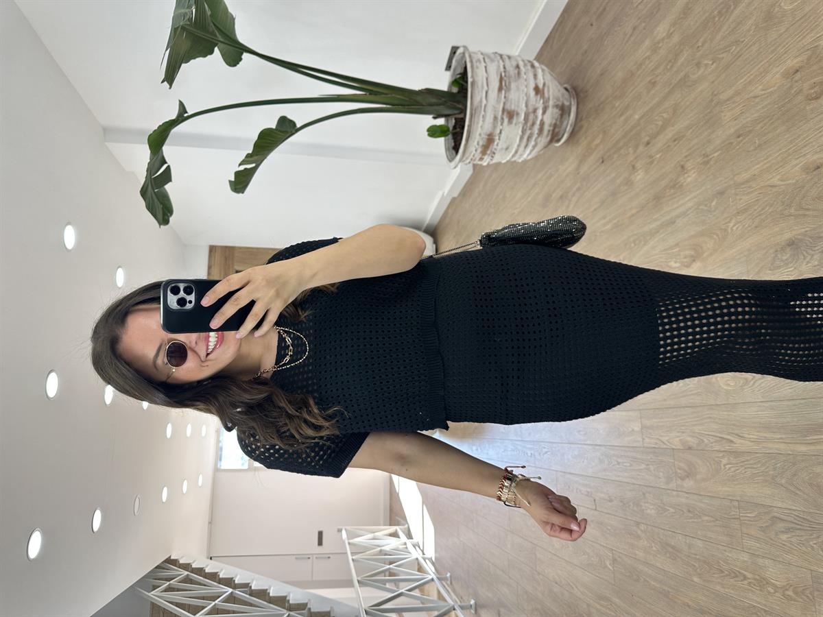 Kısa Kol Ajurlu Etekli Takım-Siyah