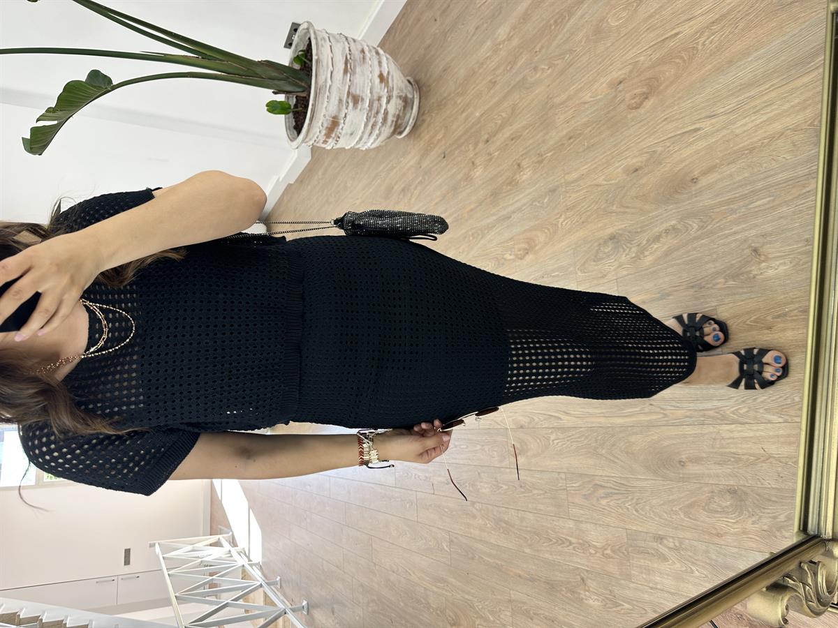 Kısa Kol Ajurlu Etekli Takım-Siyah