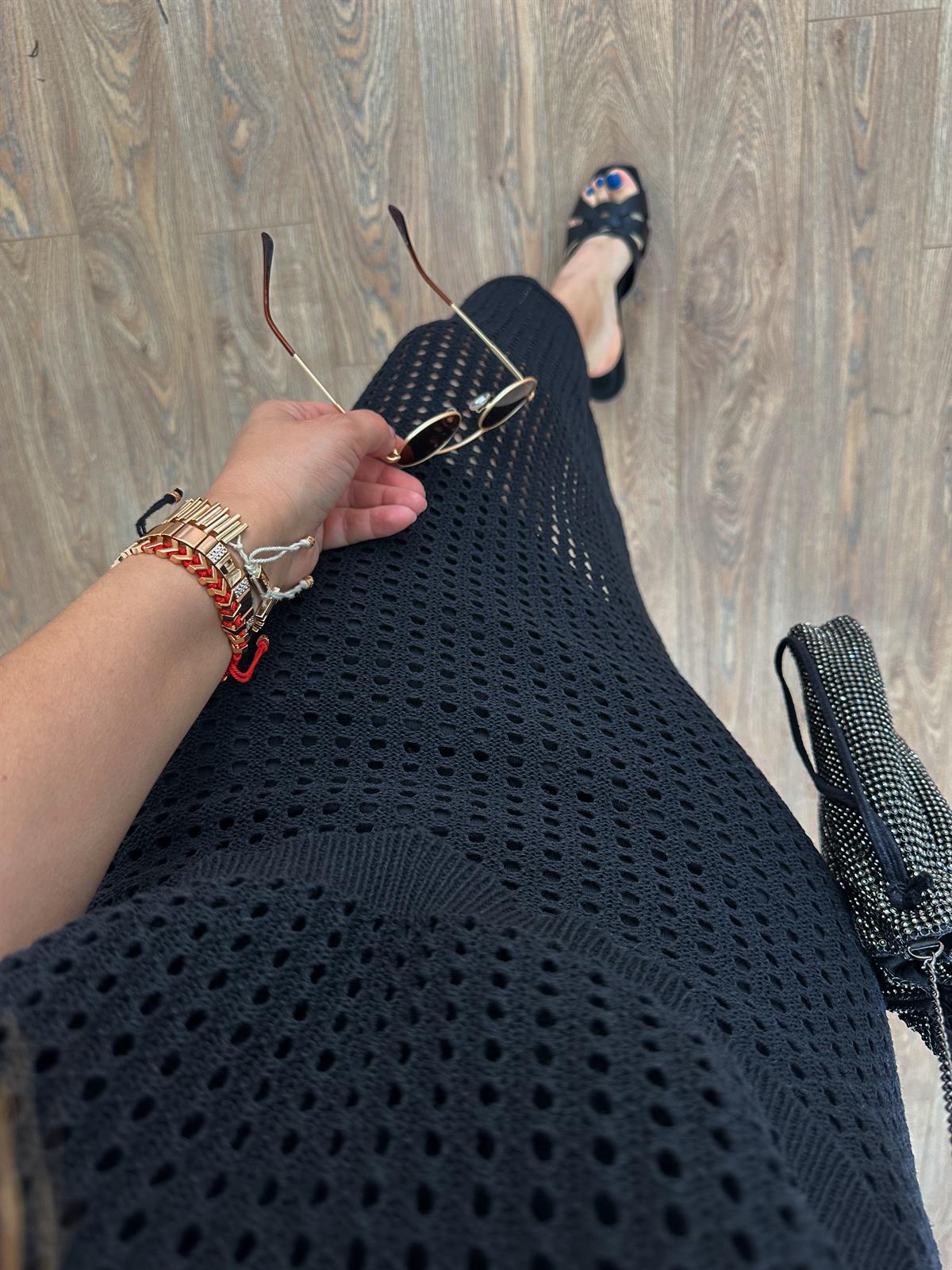 Kısa Kol Ajurlu Etekli Takım-Siyah