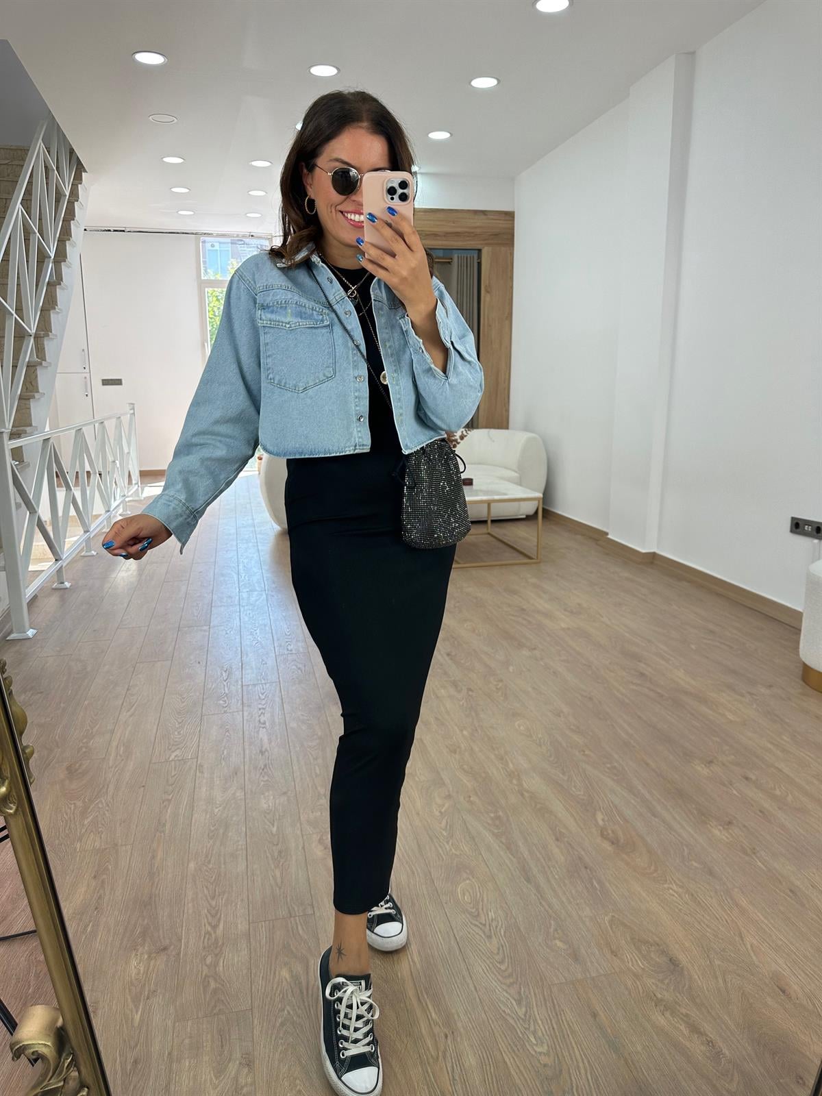 Kısa Kol Fitilli Basic Elbise- Siyah