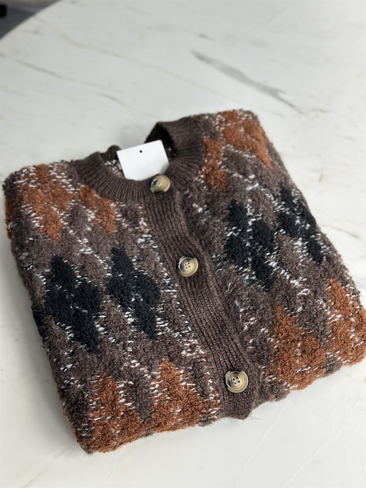 Kısa Kollu Baklava Desen Triko Hırka 