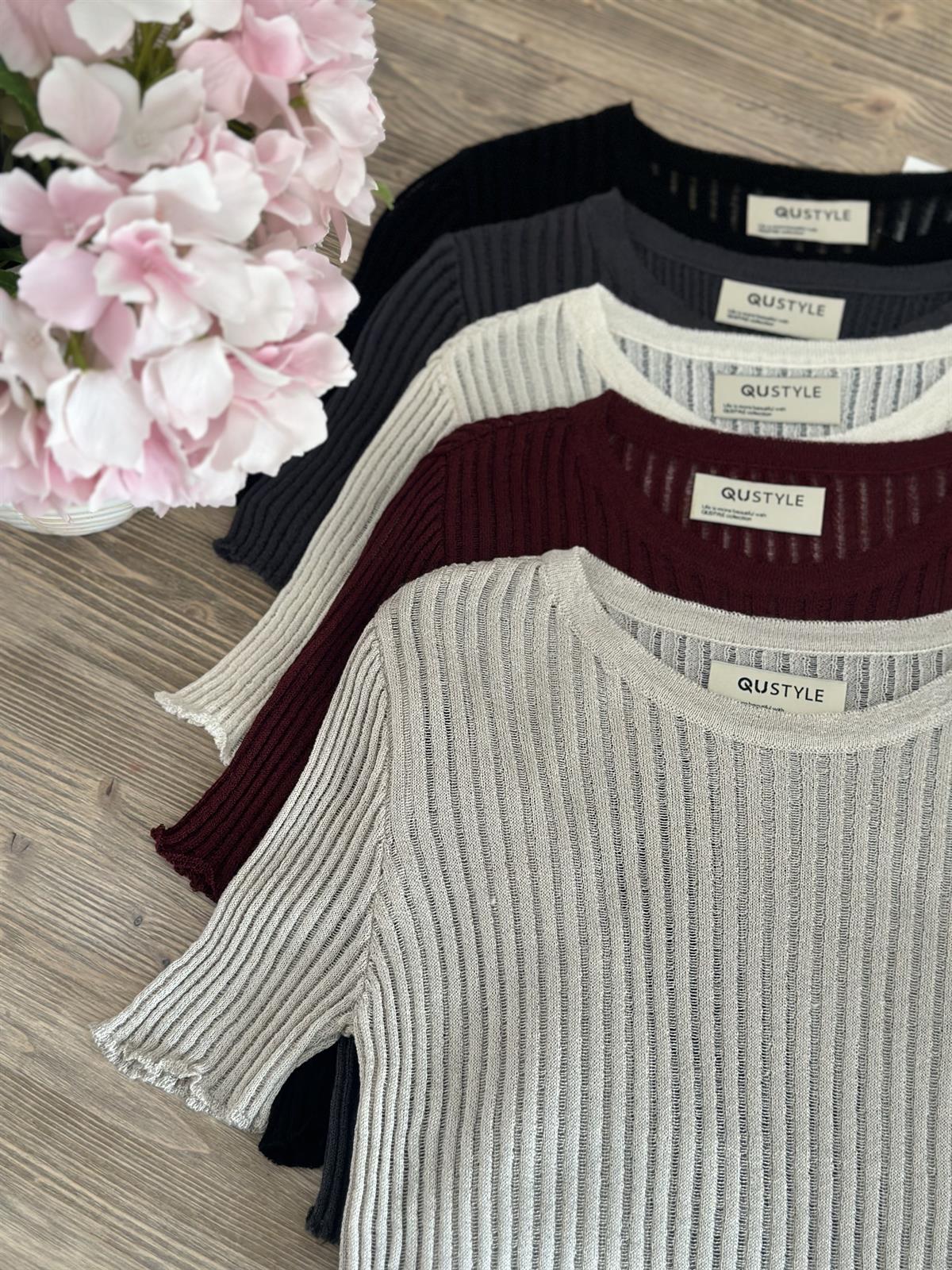 Kısa Kollu Fitilli Triko-Ekru