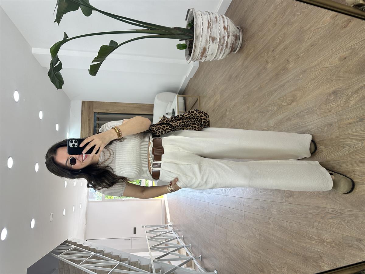 Kısa Kollu Fitilli Triko-Ekru