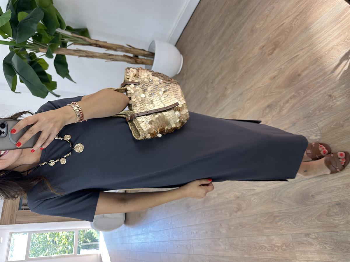 Kısa Kollu Modal Basic Elbise - Antrasit