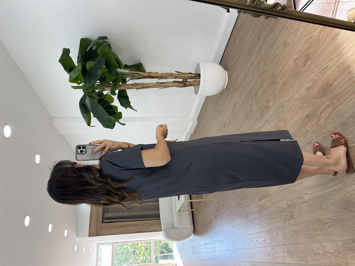 Kısa Kollu Modal Basic Elbise - Antrasit