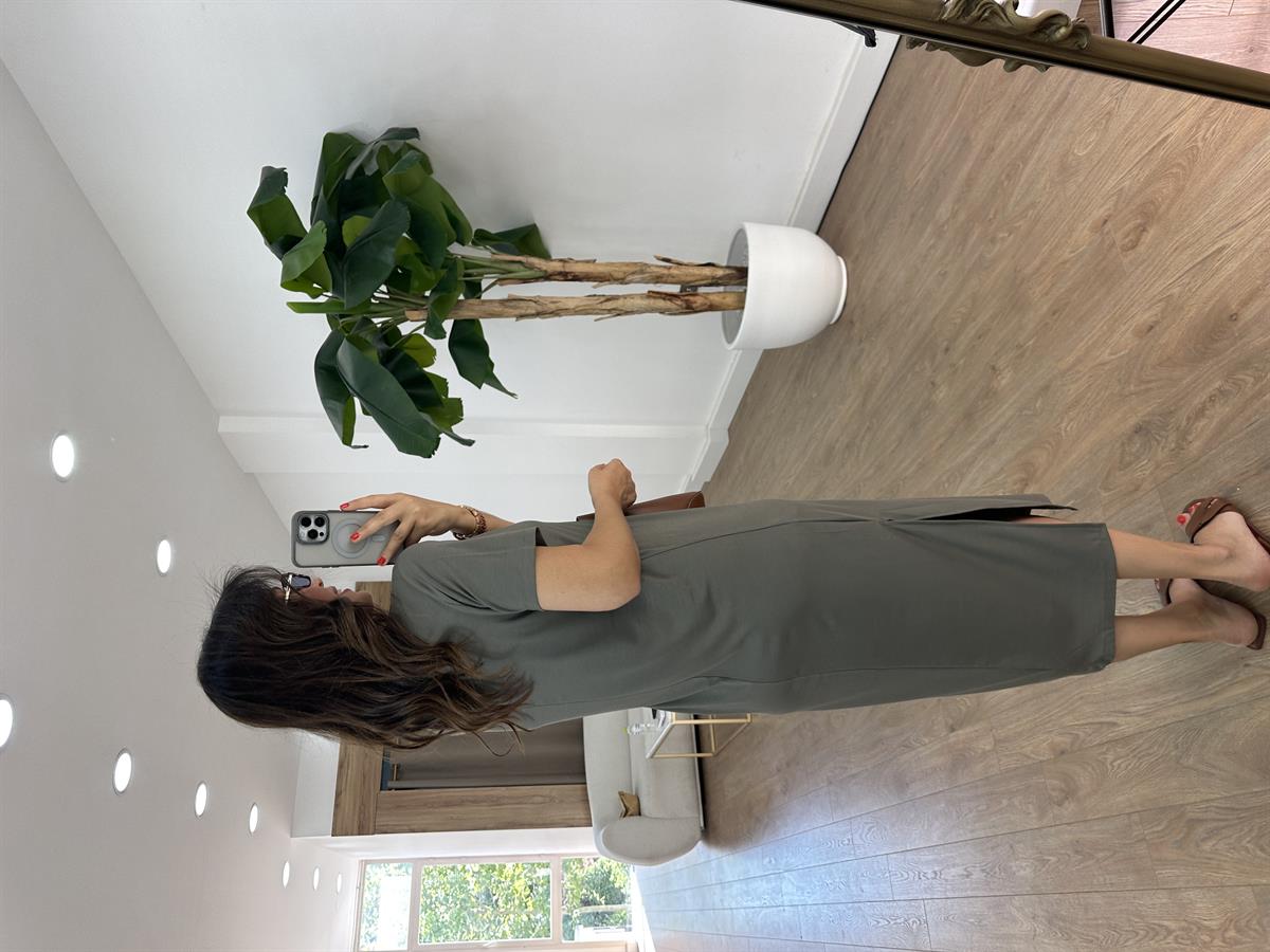 Kısa Kollu Modal Basic Elbise - Haki