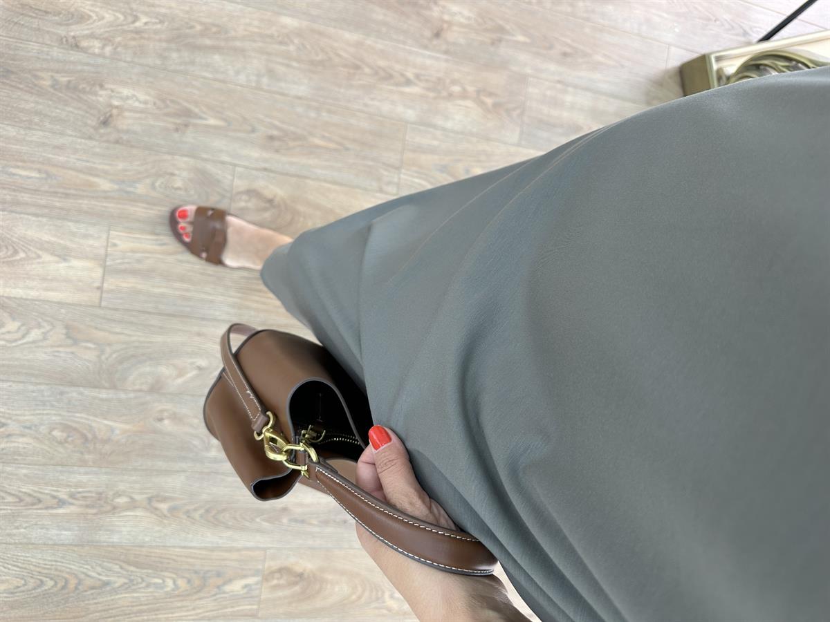 Kısa Kollu Modal Basic Elbise - Haki