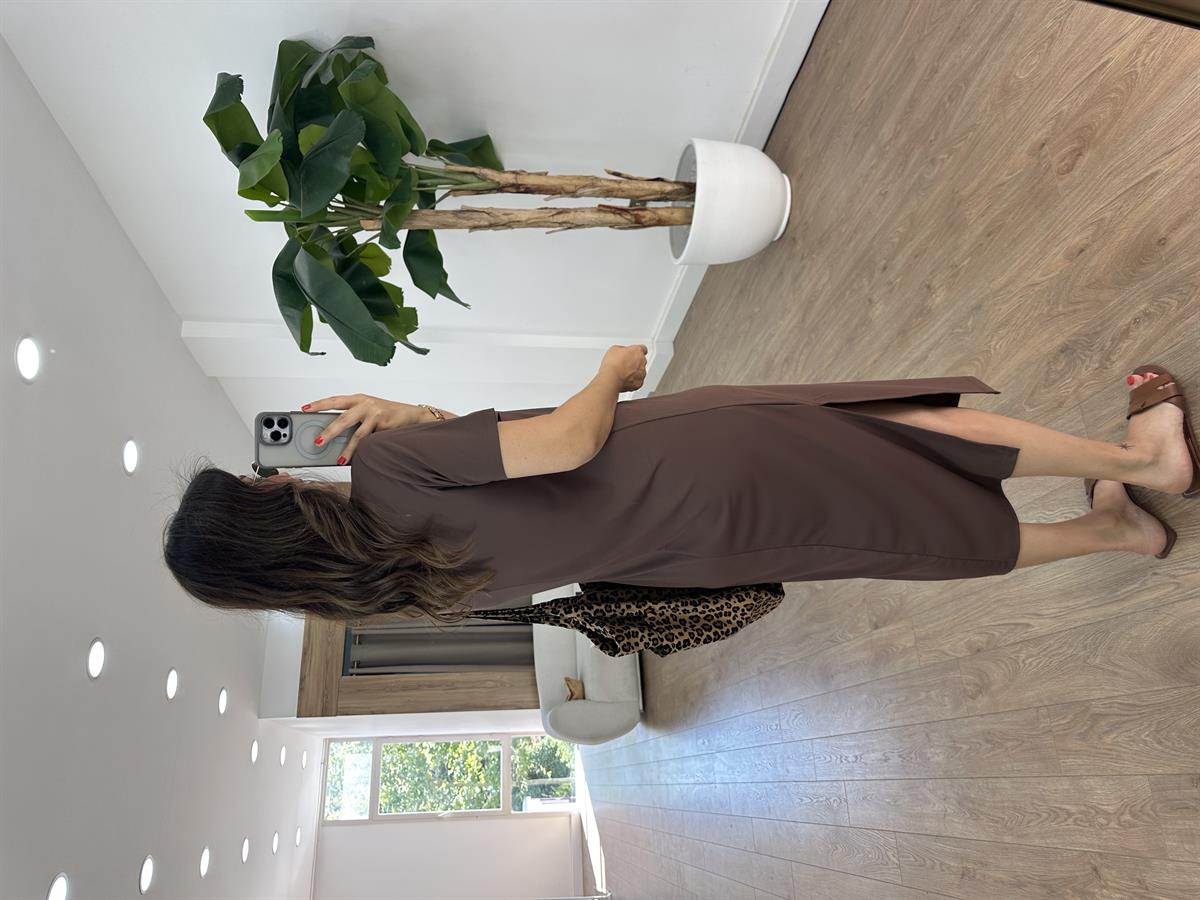 Kısa Kollu Modal Basic Elbise - Kahverengi