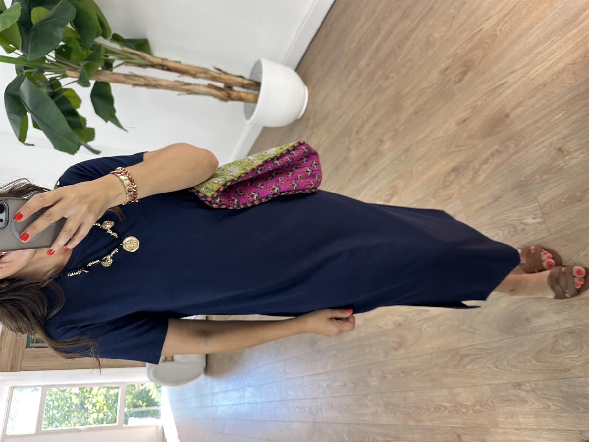 Kısa Kollu Modal Basic Elbise - Lacivert