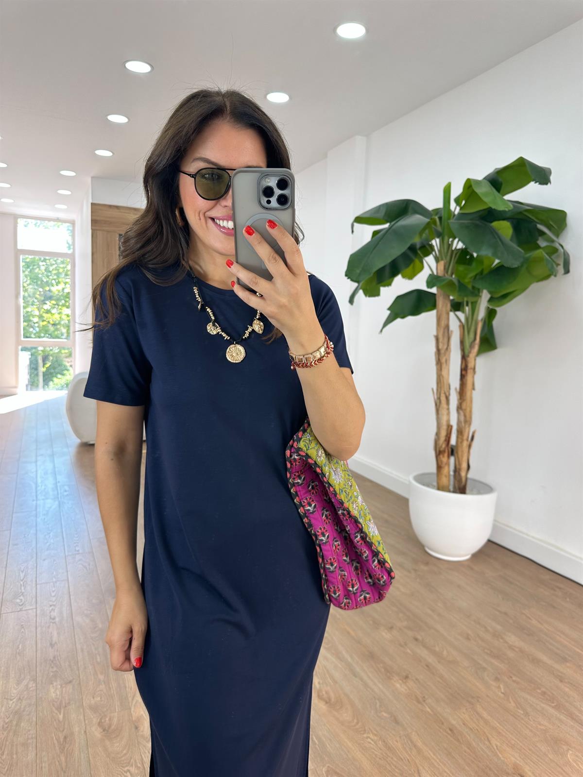 Kısa Kollu Modal Basic Elbise - Lacivert