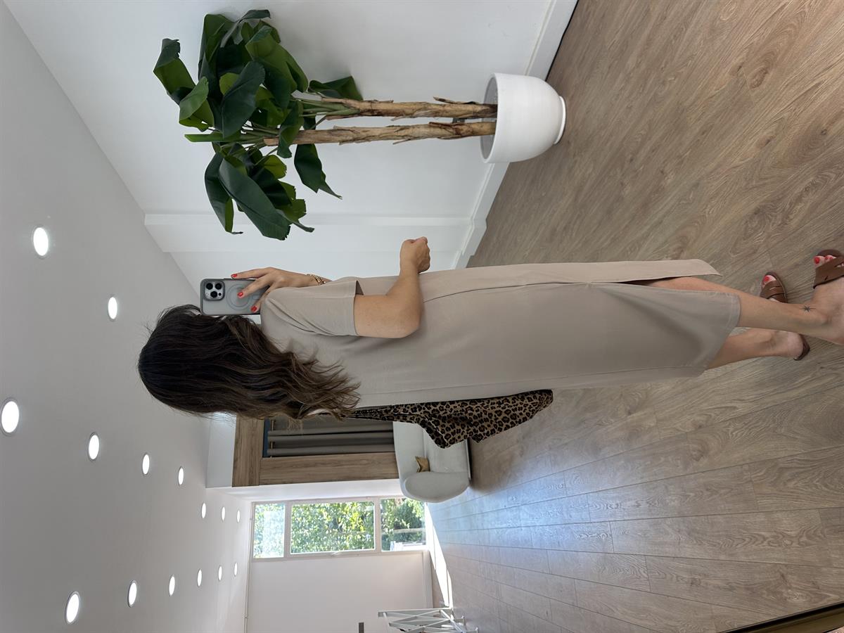 Kısa Kollu Modal Basic Elbise - Vizon