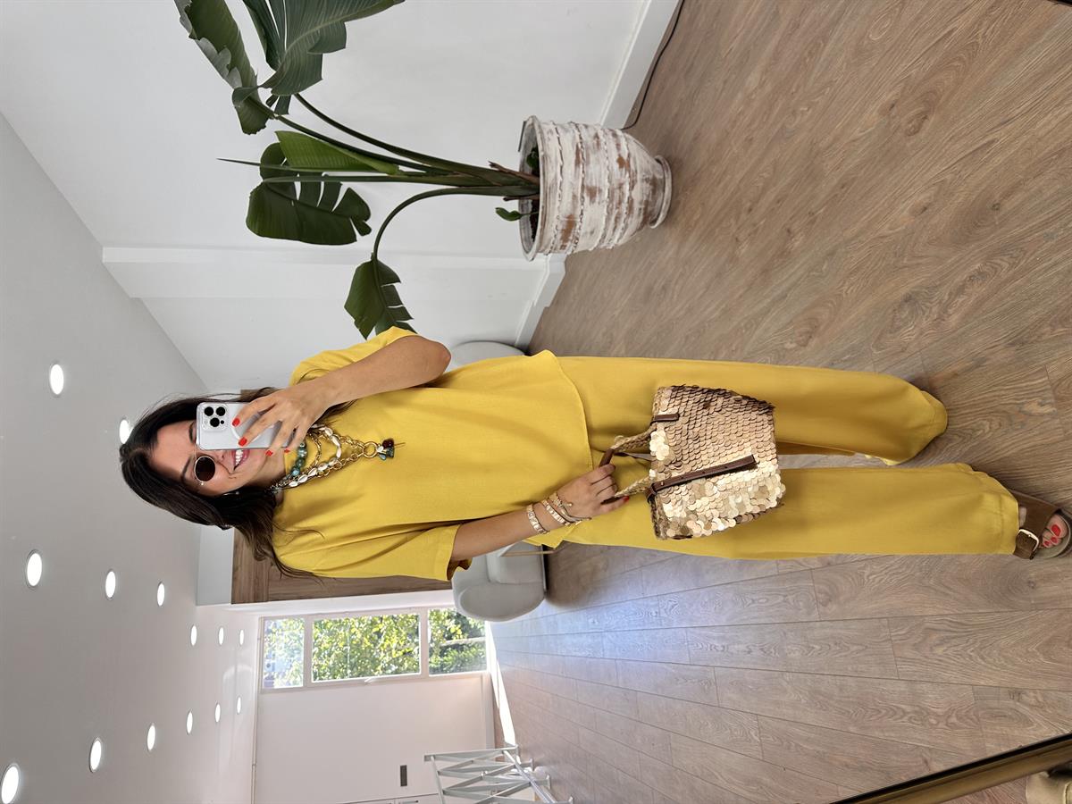 Kısa Kollu Salaş Viskon Takım - Olive