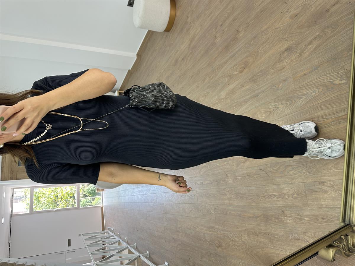 Kısakol Triko Basic Elbise-Füme