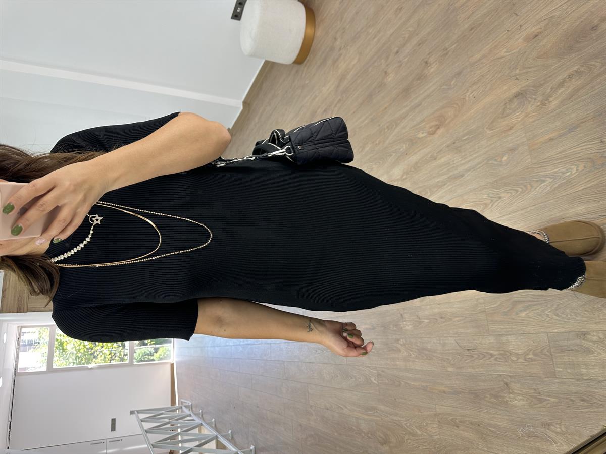 Kısakol Triko Basic Elbise-Siyah