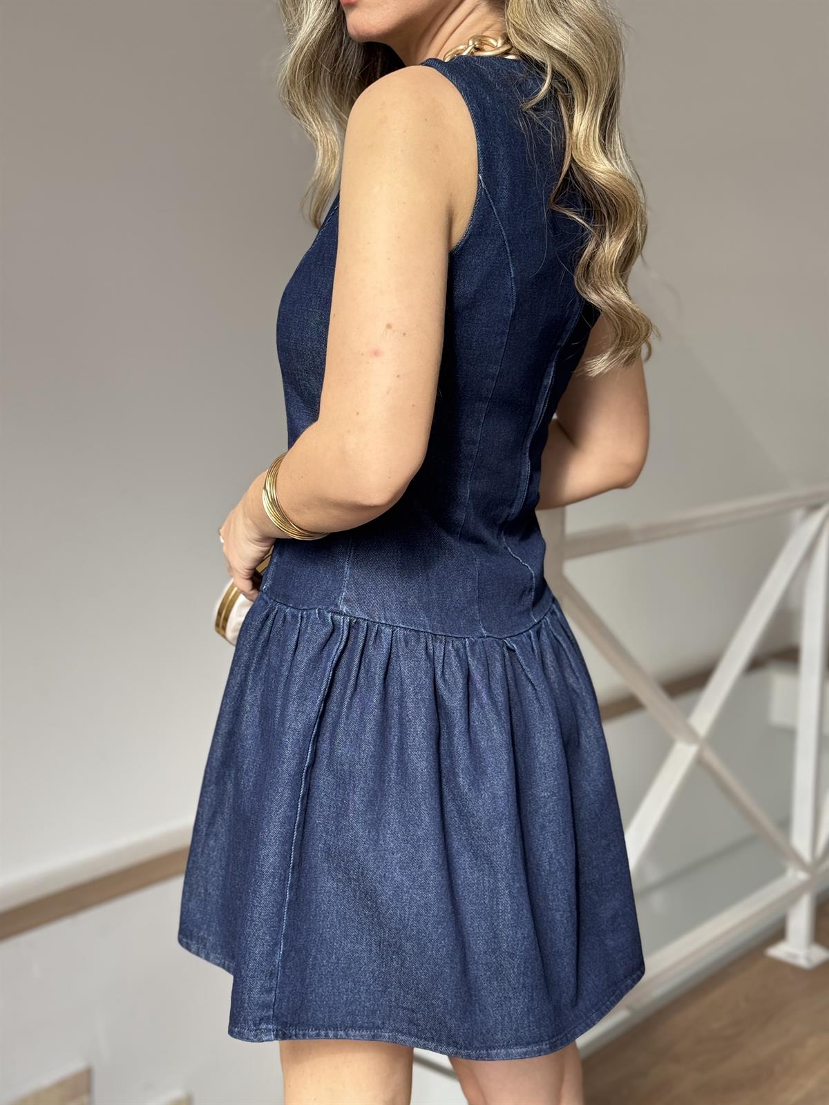 Eteği Volanlı Denim Elbise