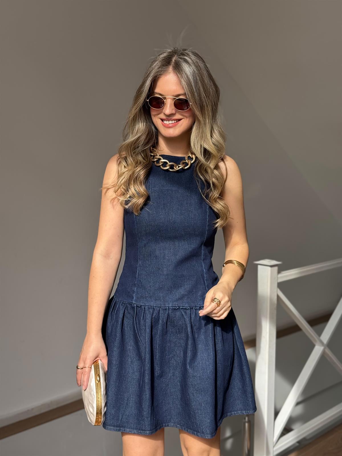 Eteği Volanlı Denim Elbise