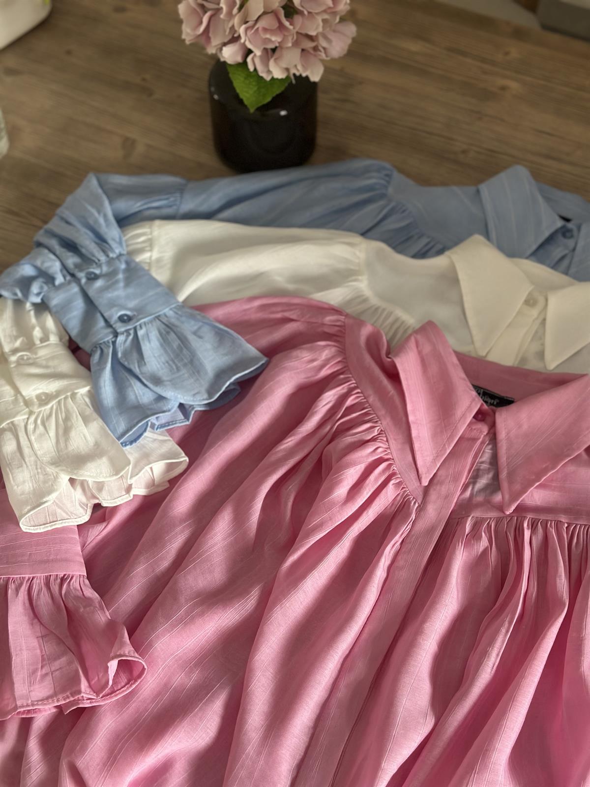 Kol Detaylı Lastikli Salaş Gömlek - Beyaz