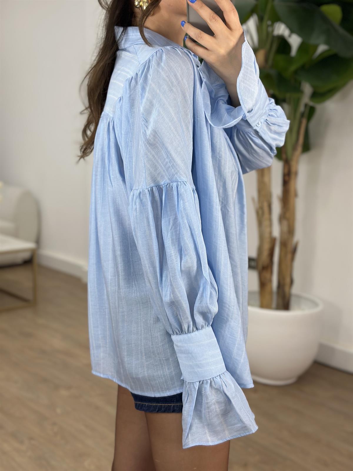 Kol Detaylı Lastikli Salaş Gömlek - Mavi