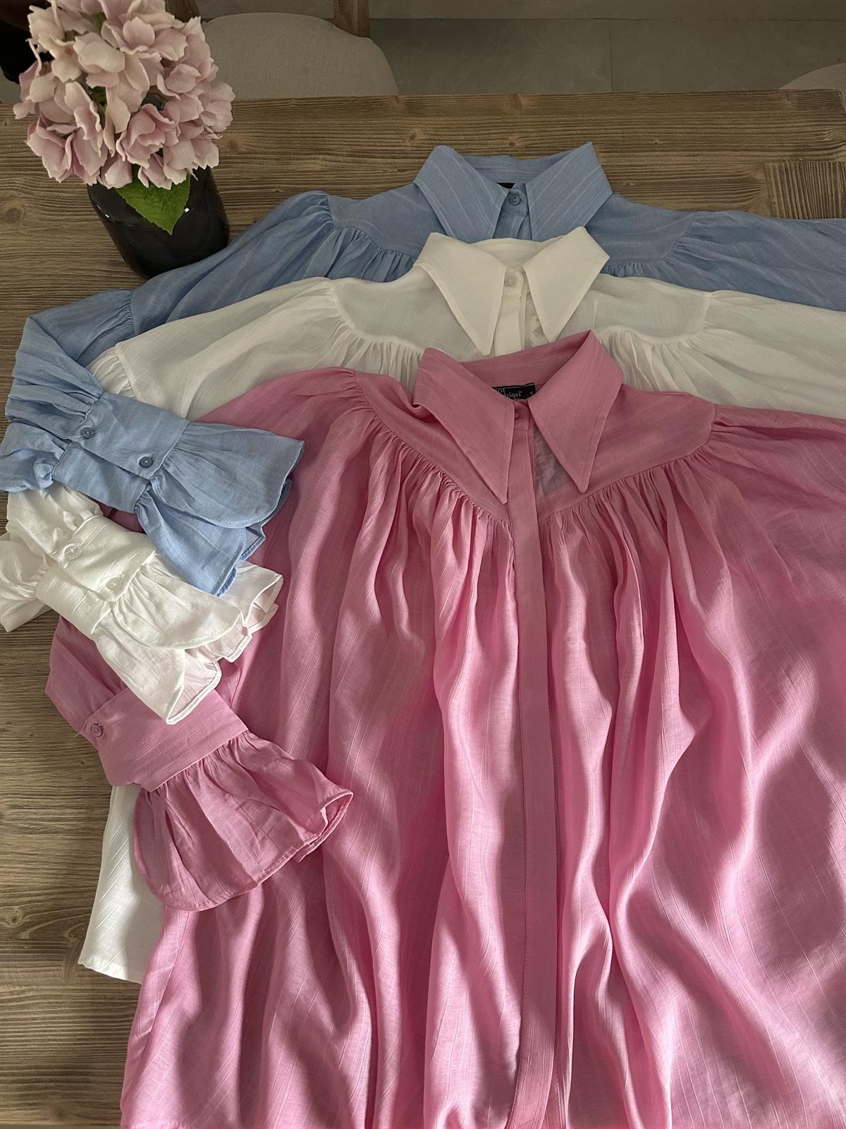 Kol Detaylı Lastikli Salaş Gömlek - Pembe