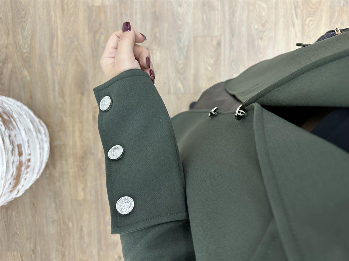 Kolları Düğmeli Tasarım Ceket-Haki