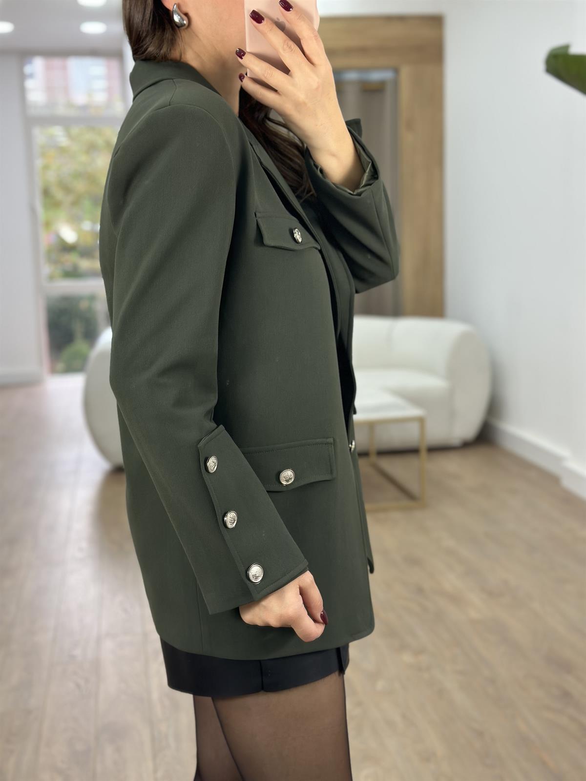 Kolları Düğmeli Tasarım Ceket-Haki