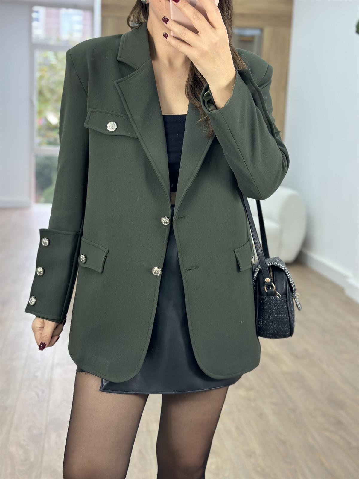 Kolları Düğmeli Tasarım Ceket-Haki