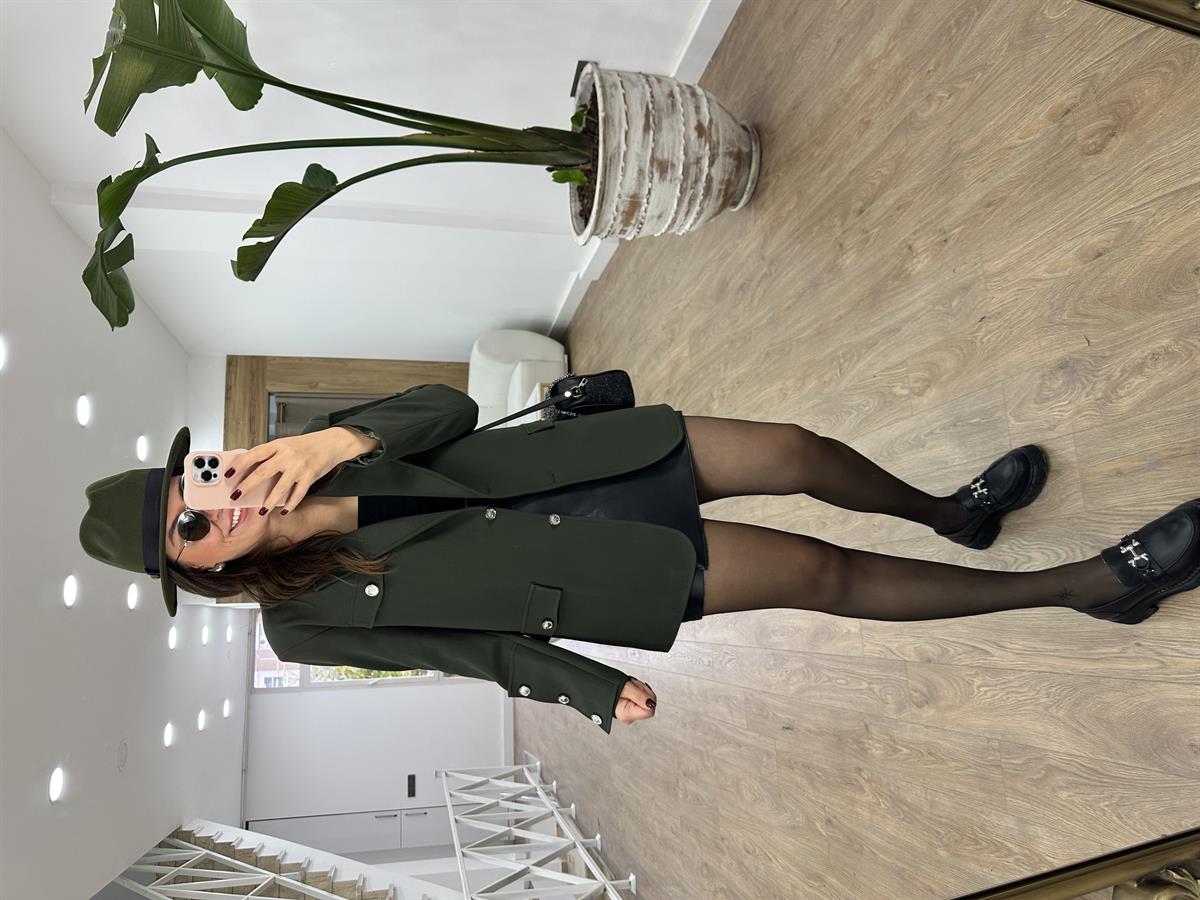 Kolları Düğmeli Tasarım Ceket-Haki