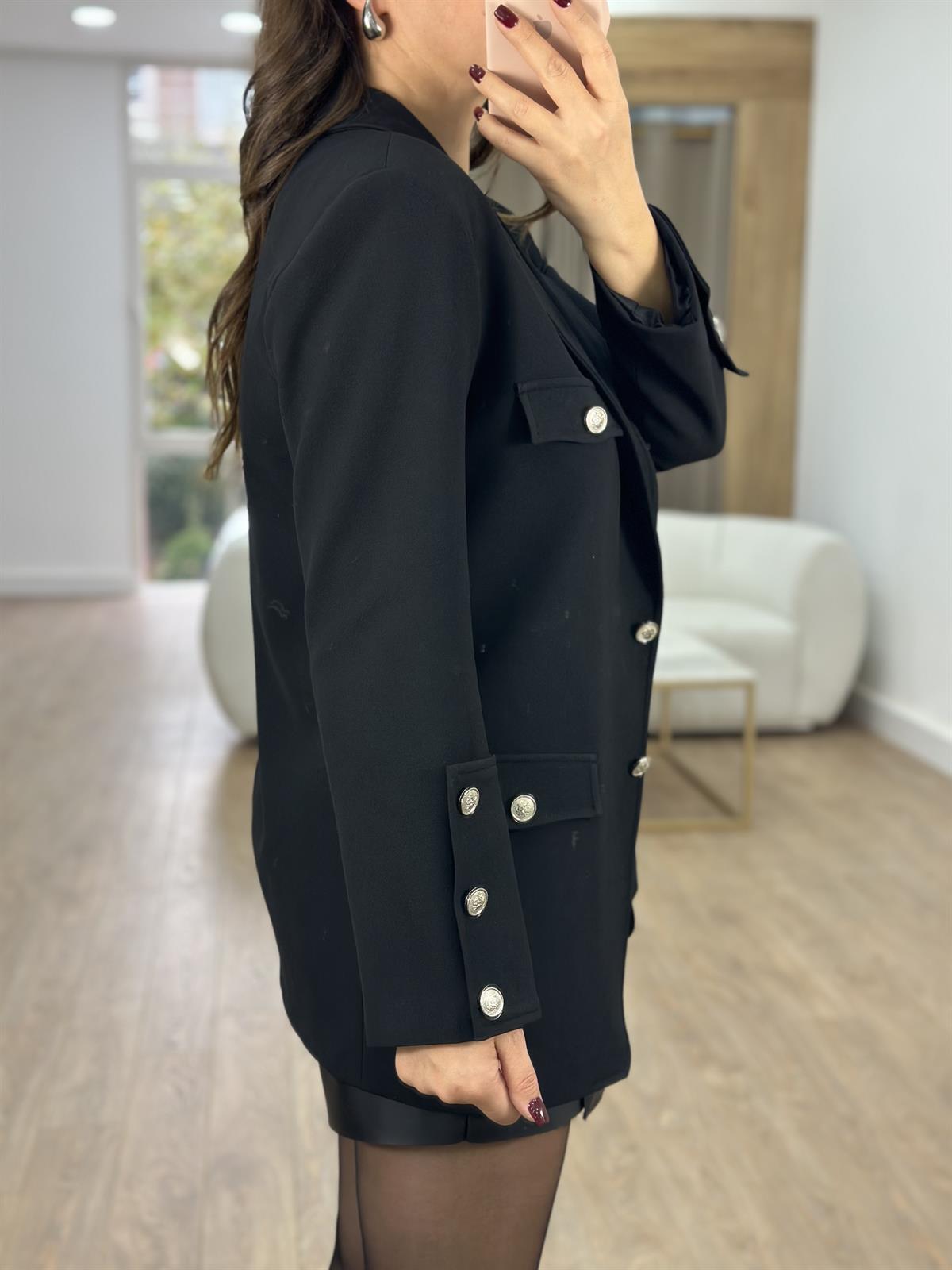 Kolları Düğmeli Tasarım Ceket-Siyah