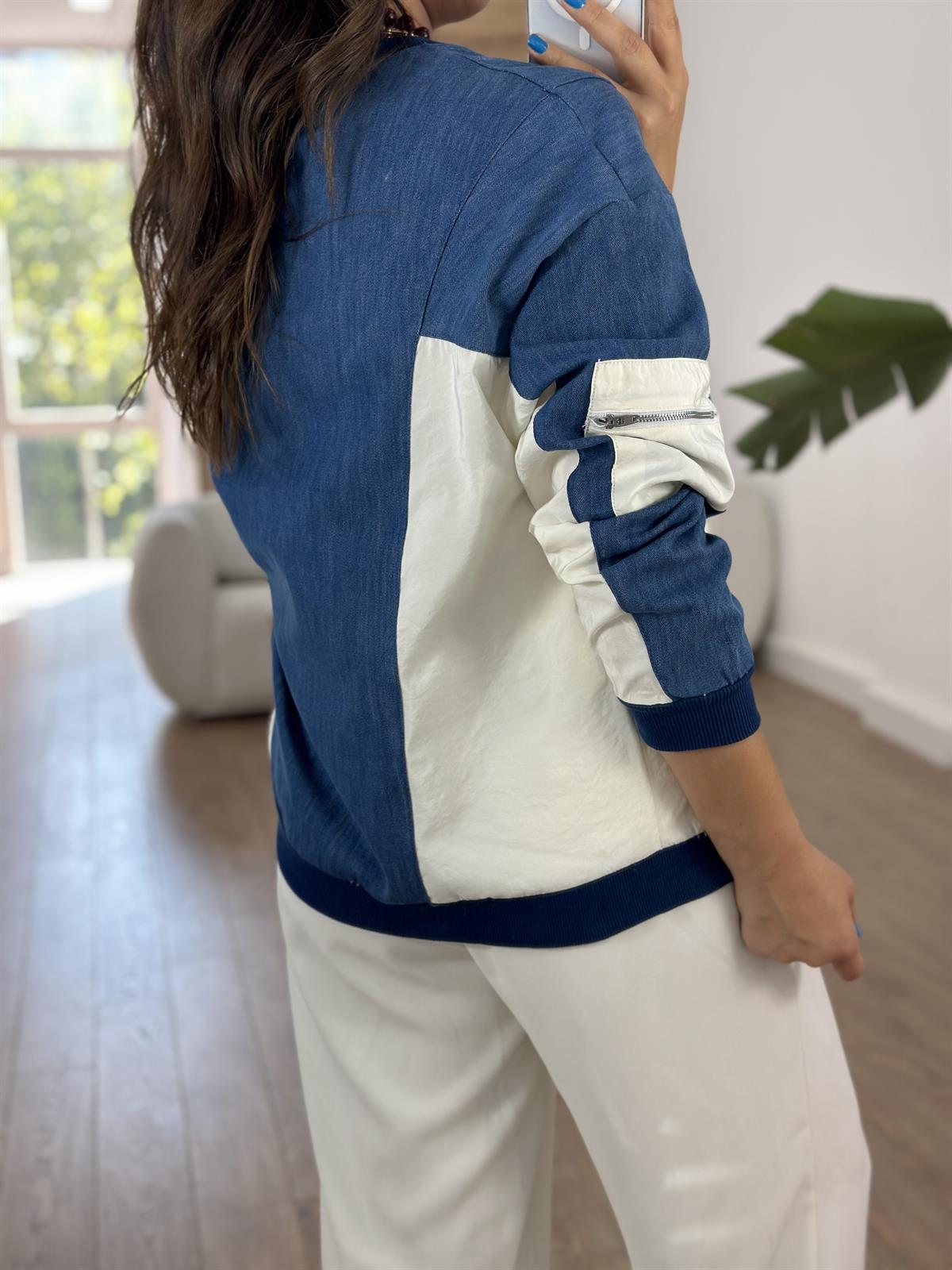 Kolları Fermuar Detaylı Denim Sweatshirt 