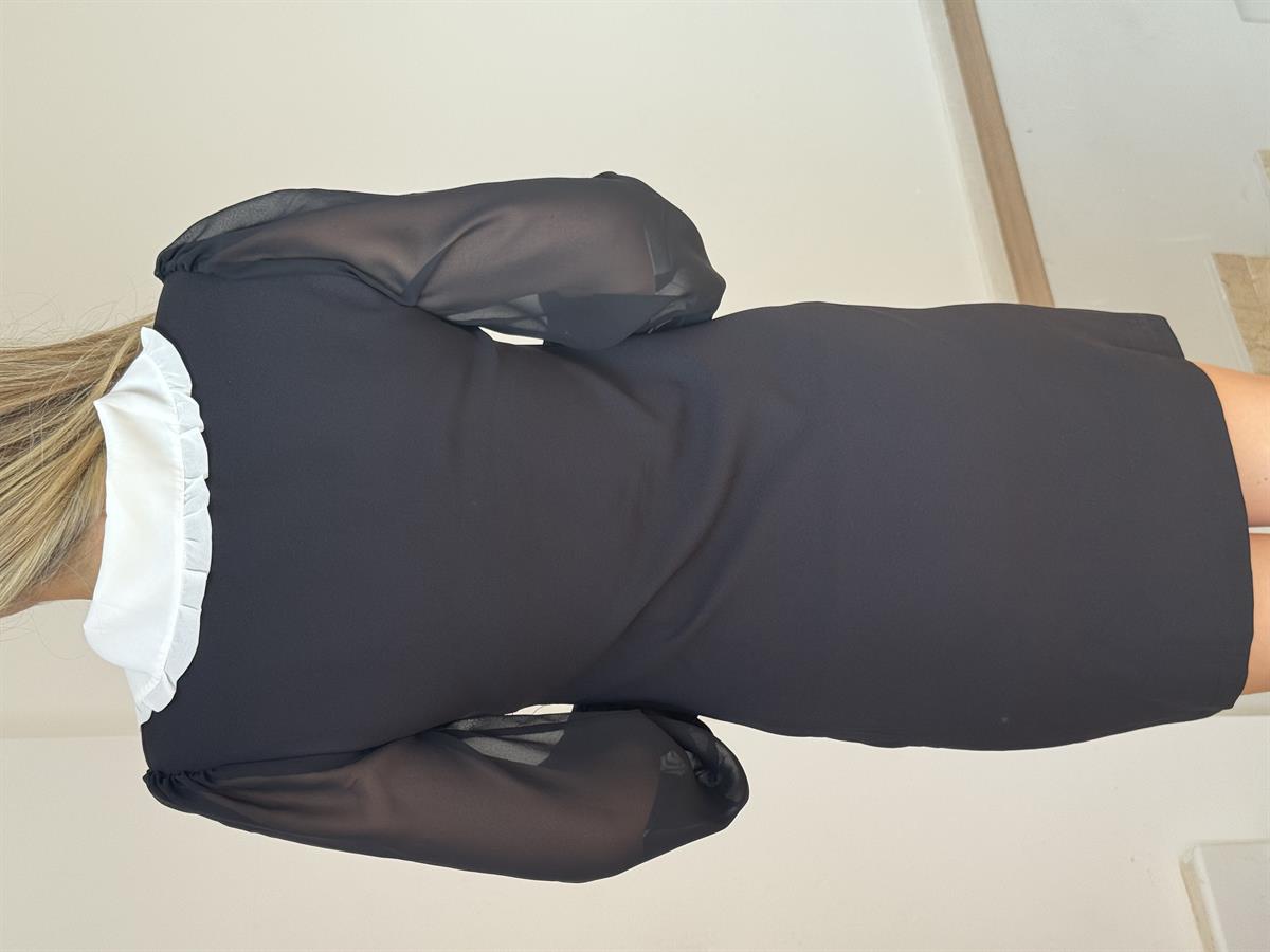 Kolları Şifon Yakası Fırfırlı Elbise 