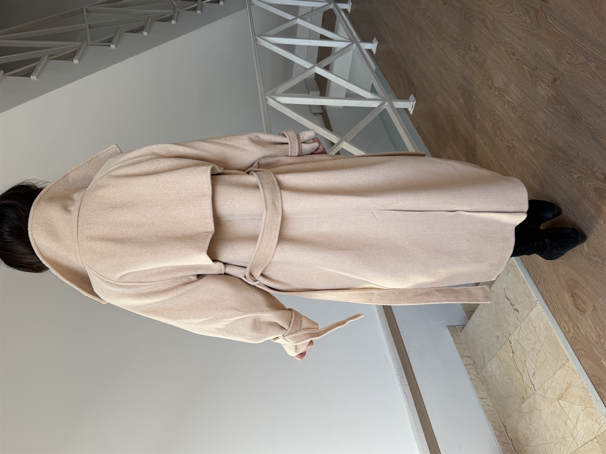 Kolları Tokalı Yünlü Kaban - Bej