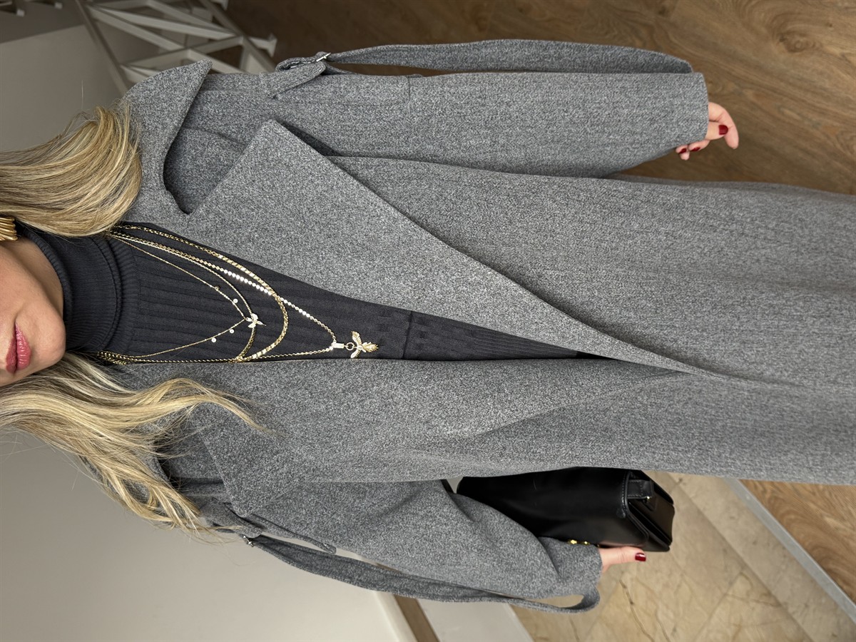 Kolu Apoletli Yünlü Kaban - Gri