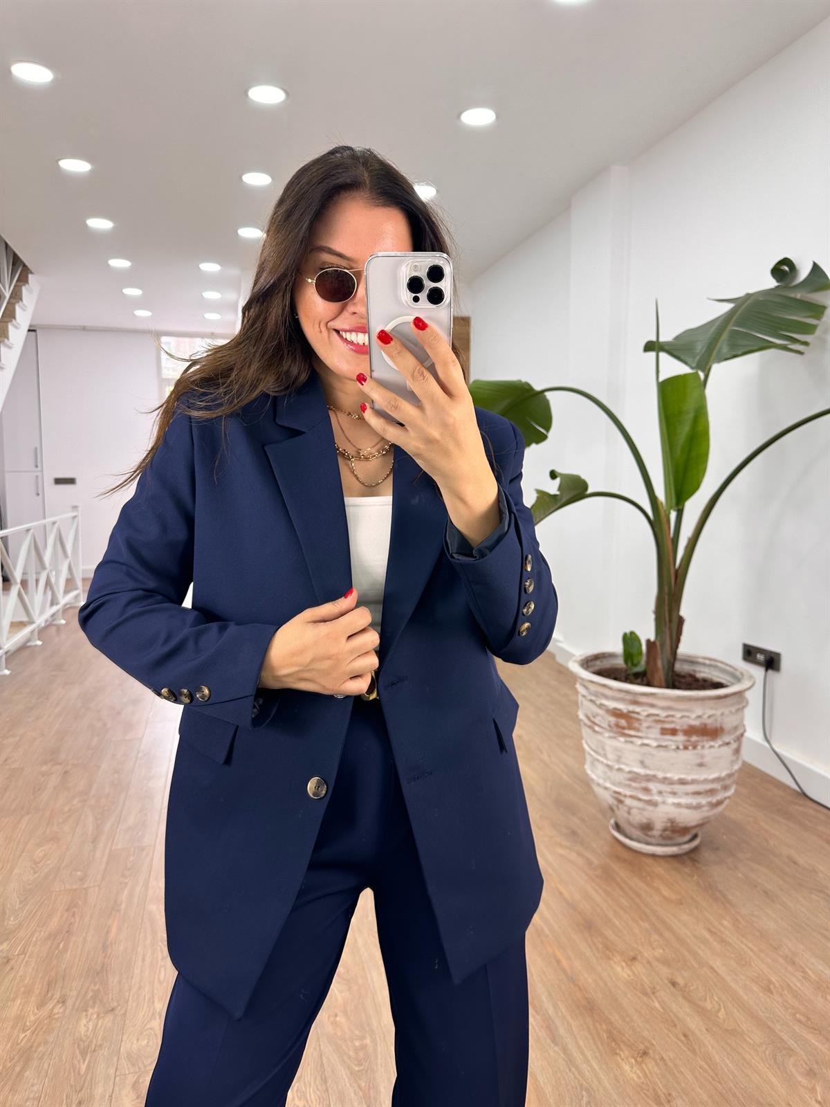 Kolu Düğme Detaylı Tasarım Ceket - Lacivert