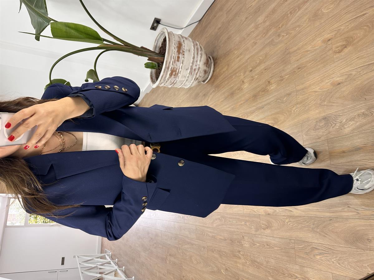 Kolu Düğme Detaylı Tasarım Ceket - Lacivert