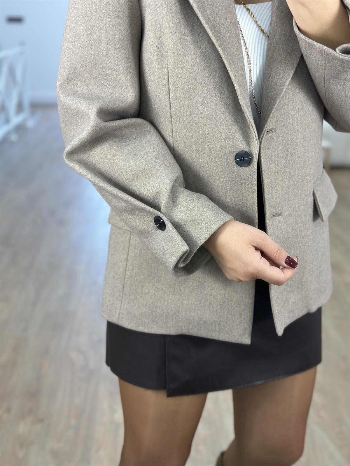 Kolu Düğmeli Kaşe Ceket-Vizon