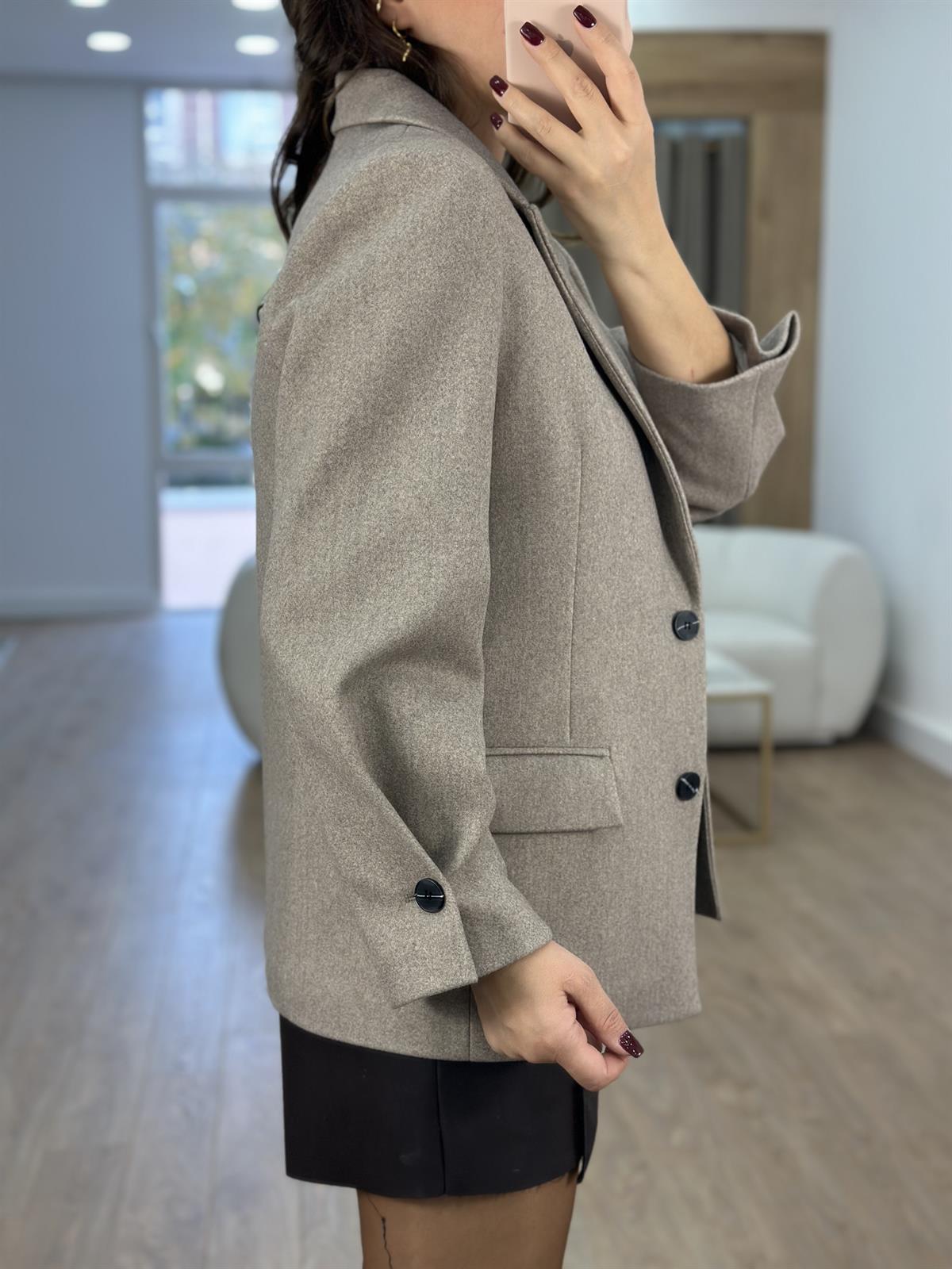 Kolu Düğmeli Kaşe Ceket-Vizon