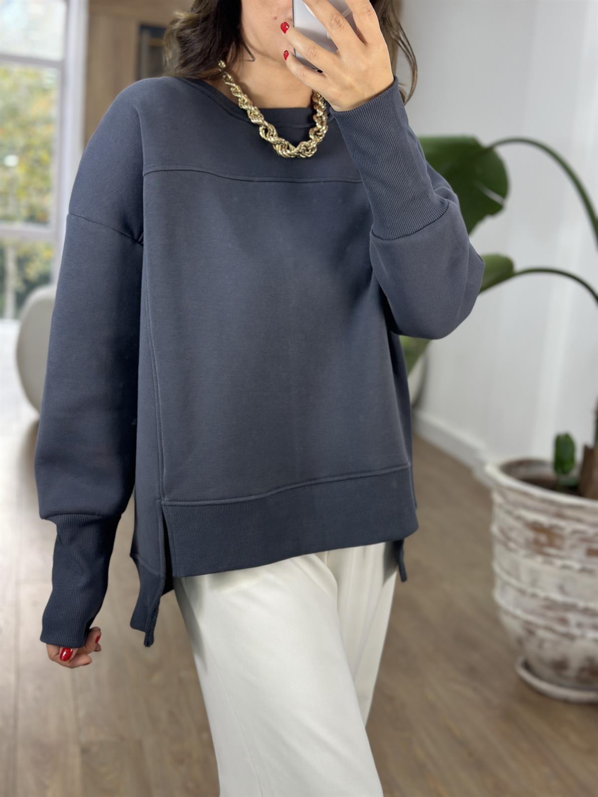 Kolu Ribanalı İçerisi Şardonlu  Sweatshirt - Gri