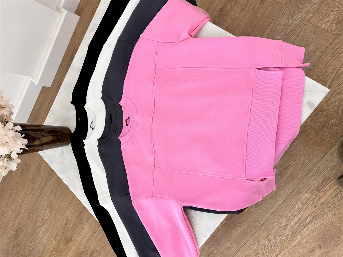 Kolu Ribanalı İçerisi Şardonlu  Sweatshirt - Pembe
