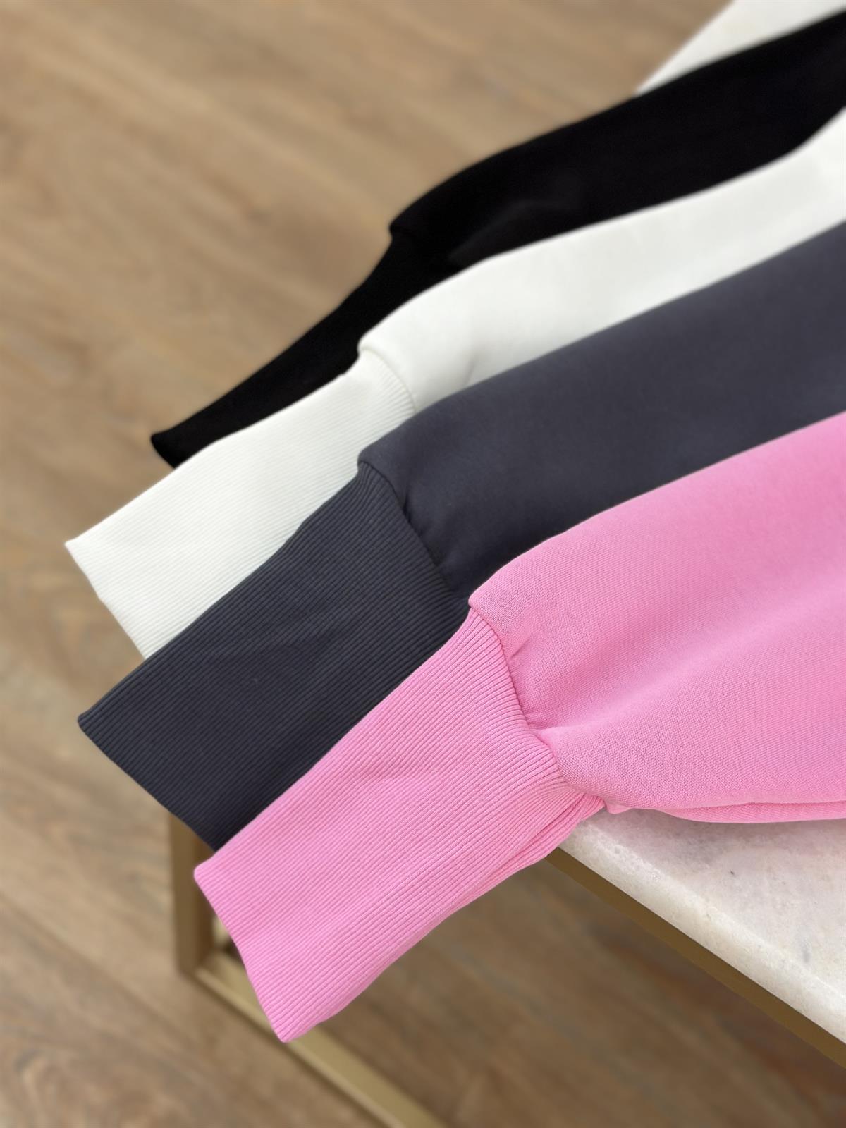 Kolu Ribanalı İçerisi Şardonlu  Sweatshirt - Beyaz