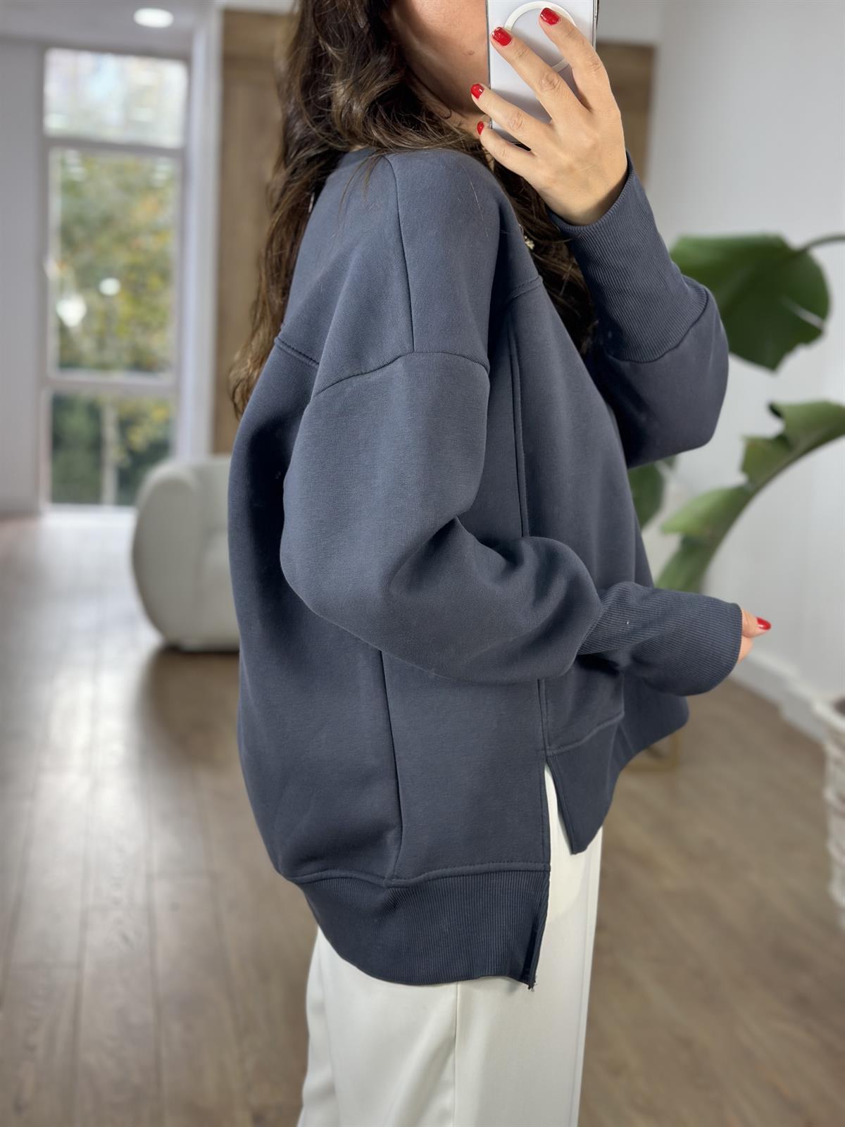 Kolu Ribanalı İçerisi Şardonlu  Sweatshirt - Gri