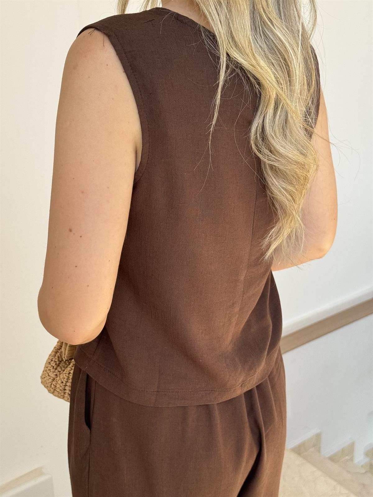 Kolyeli Pamuk Keten Takım - Acı Kahve