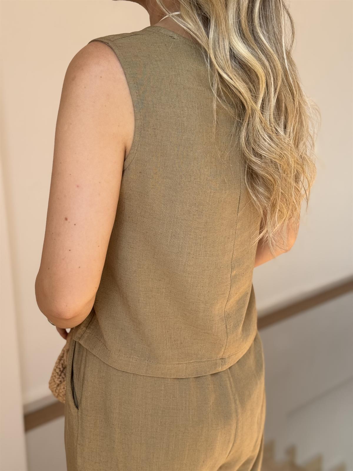 Kolyeli Pamuk Keten Takım - Haki