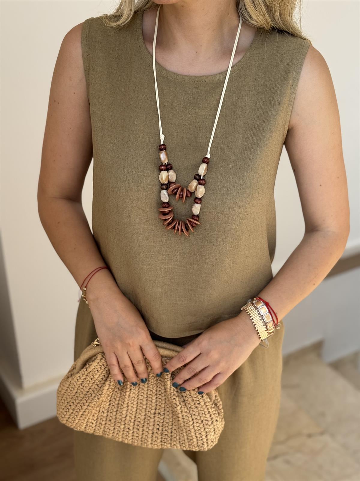 Kolyeli Pamuk Keten Takım - Haki