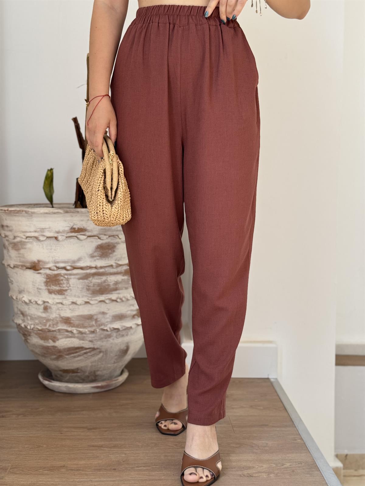 Kolyeli Pamuk Keten Takım - Kiremit