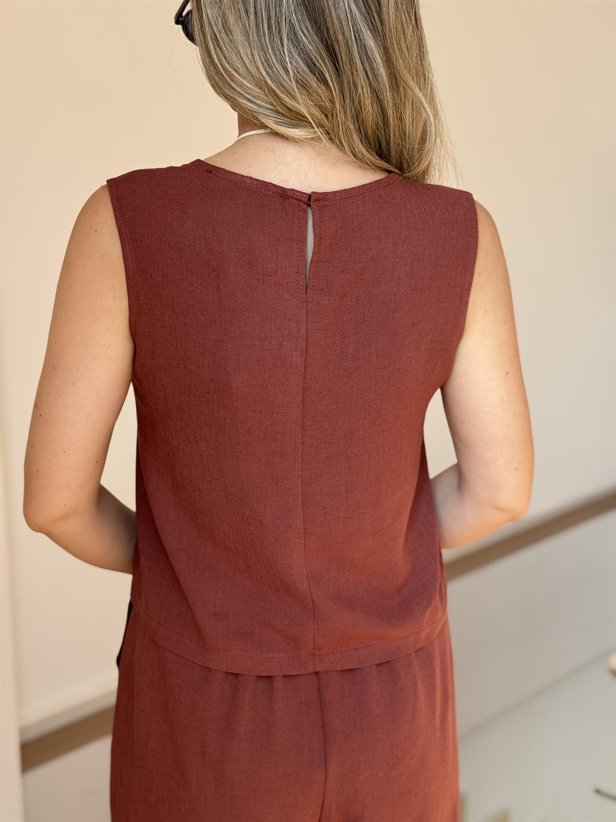 Kolyeli Pamuk Keten Takım - Kiremit