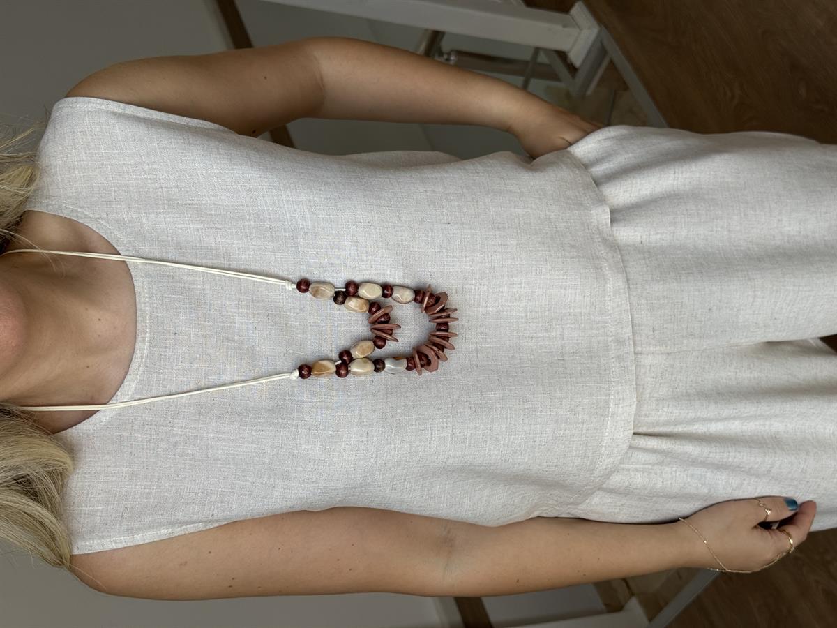 Kolyeli Pamuk Keten Takım - Naturel