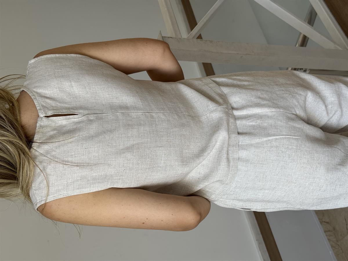 Kolyeli Pamuk Keten Takım - Naturel