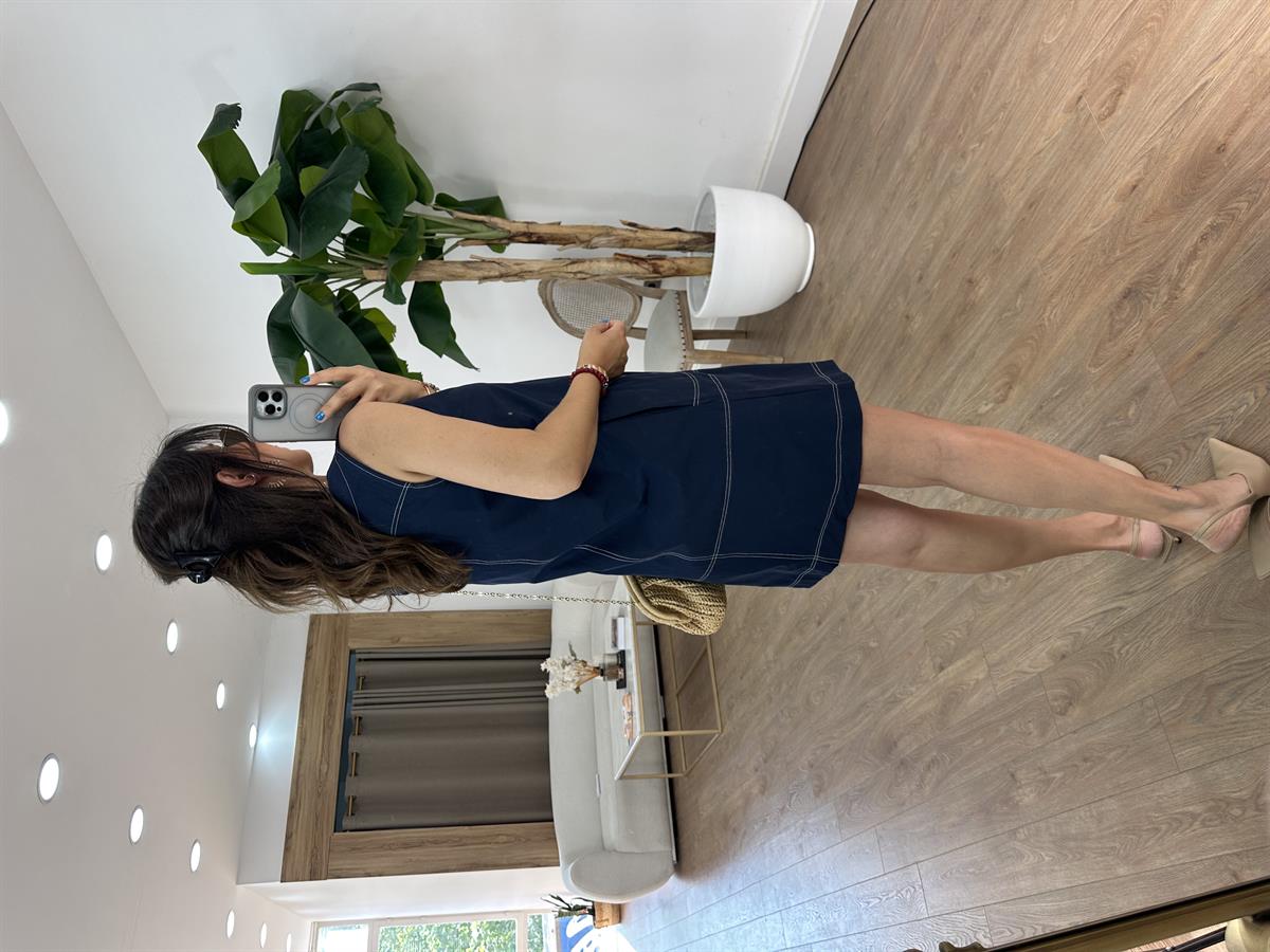 Kontrast Dikiş Detaylı Fermuarlı Elbise