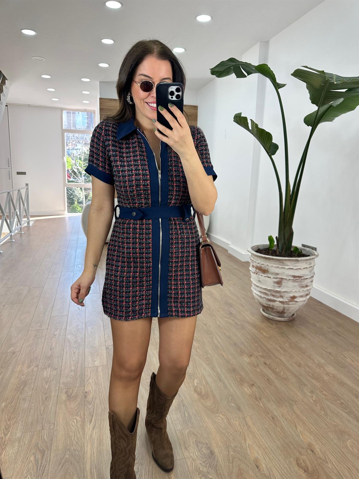 Kot Garnili Beli Kuşaklı Tüvit Elbise